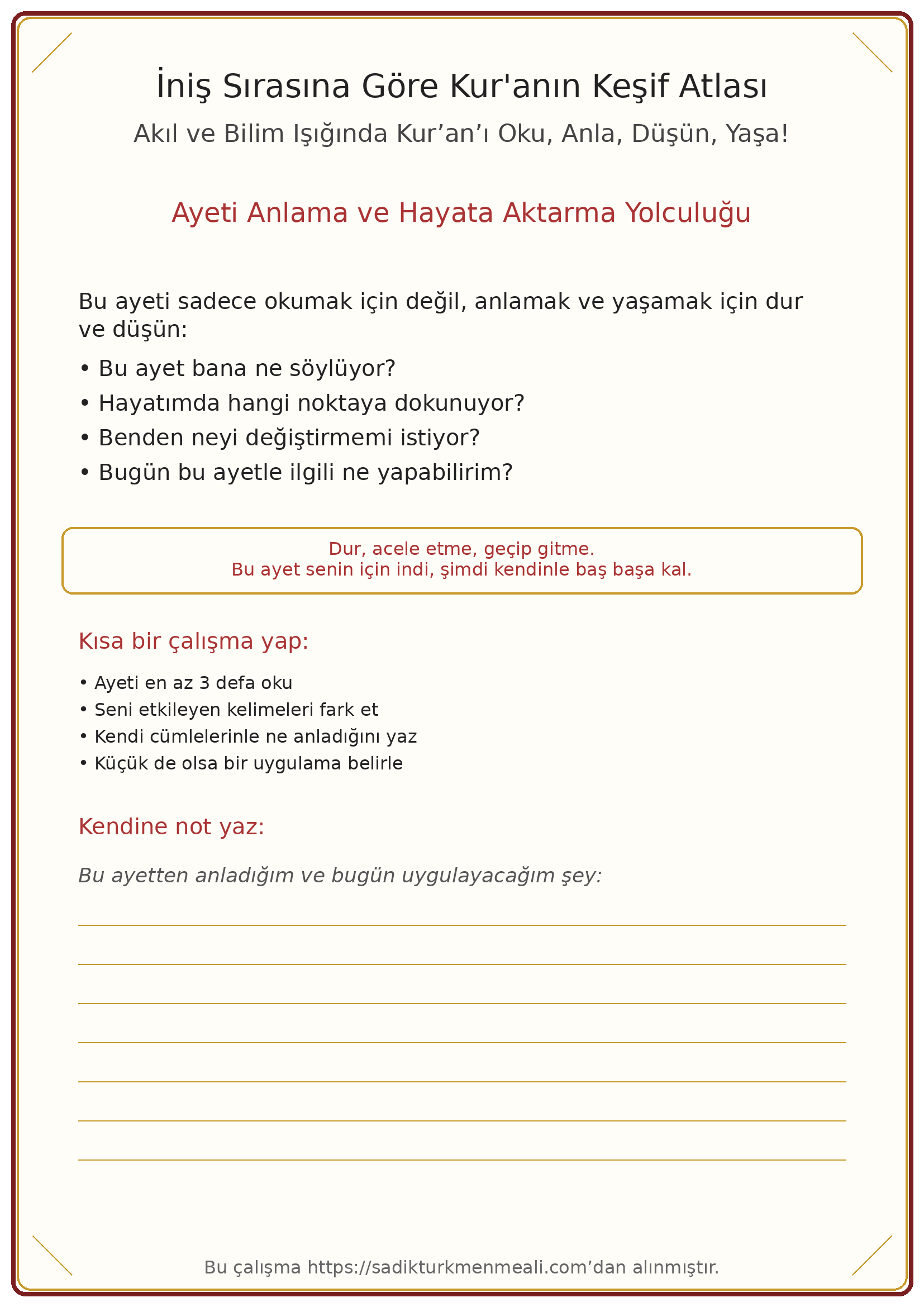 Ayeti Anlama ve Hayata Aktarma Yolculuğu